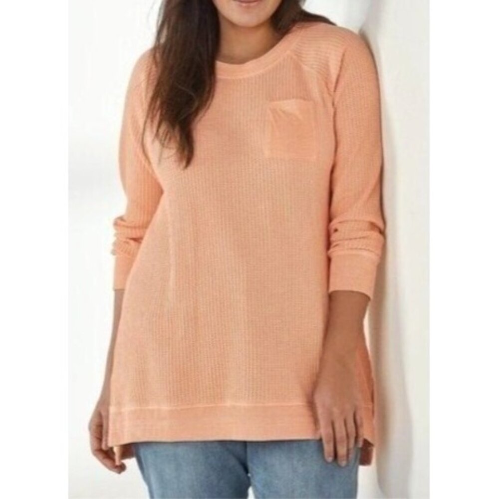 Soft Surroundings PLUS Size 1X Autumn Cotton Waffle 3/4 Sleeve Tunic Top Tee